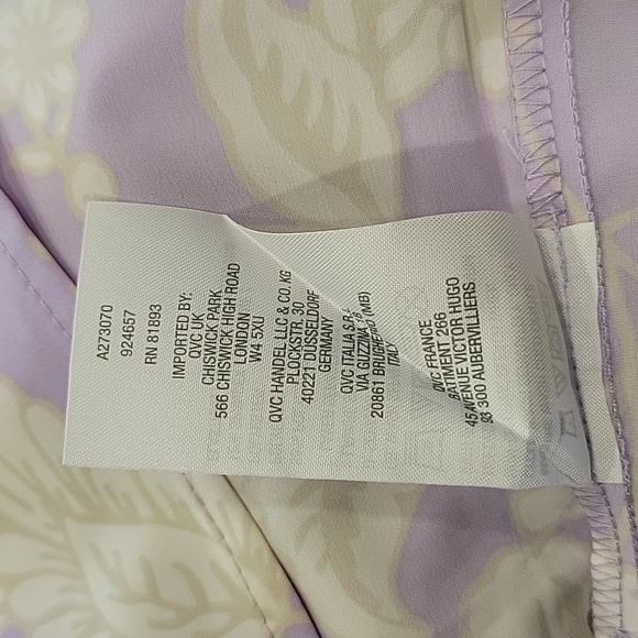 Denim & Co. Floral Printed Y-neck Button Front Tunic.  Lilac.  Large.  NWOT - Picture 8 of 9